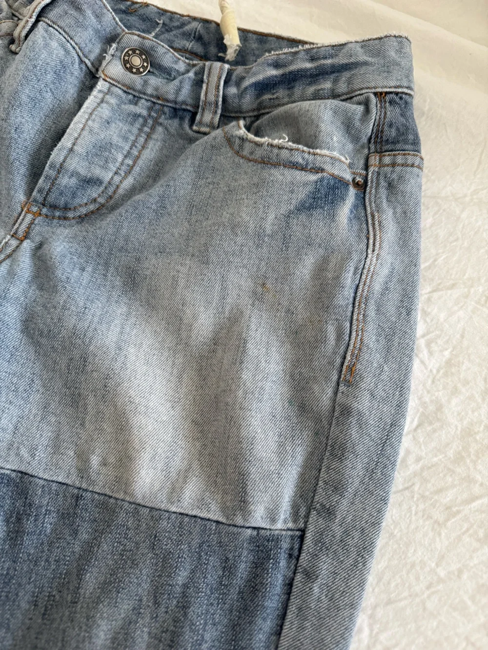 Free People Patchwork Skinny Ankle Jeans Raw Hem Colorblock Denim Size 25